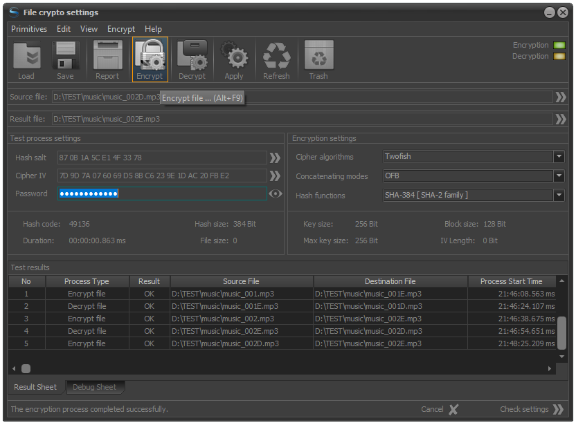 File crypto setting